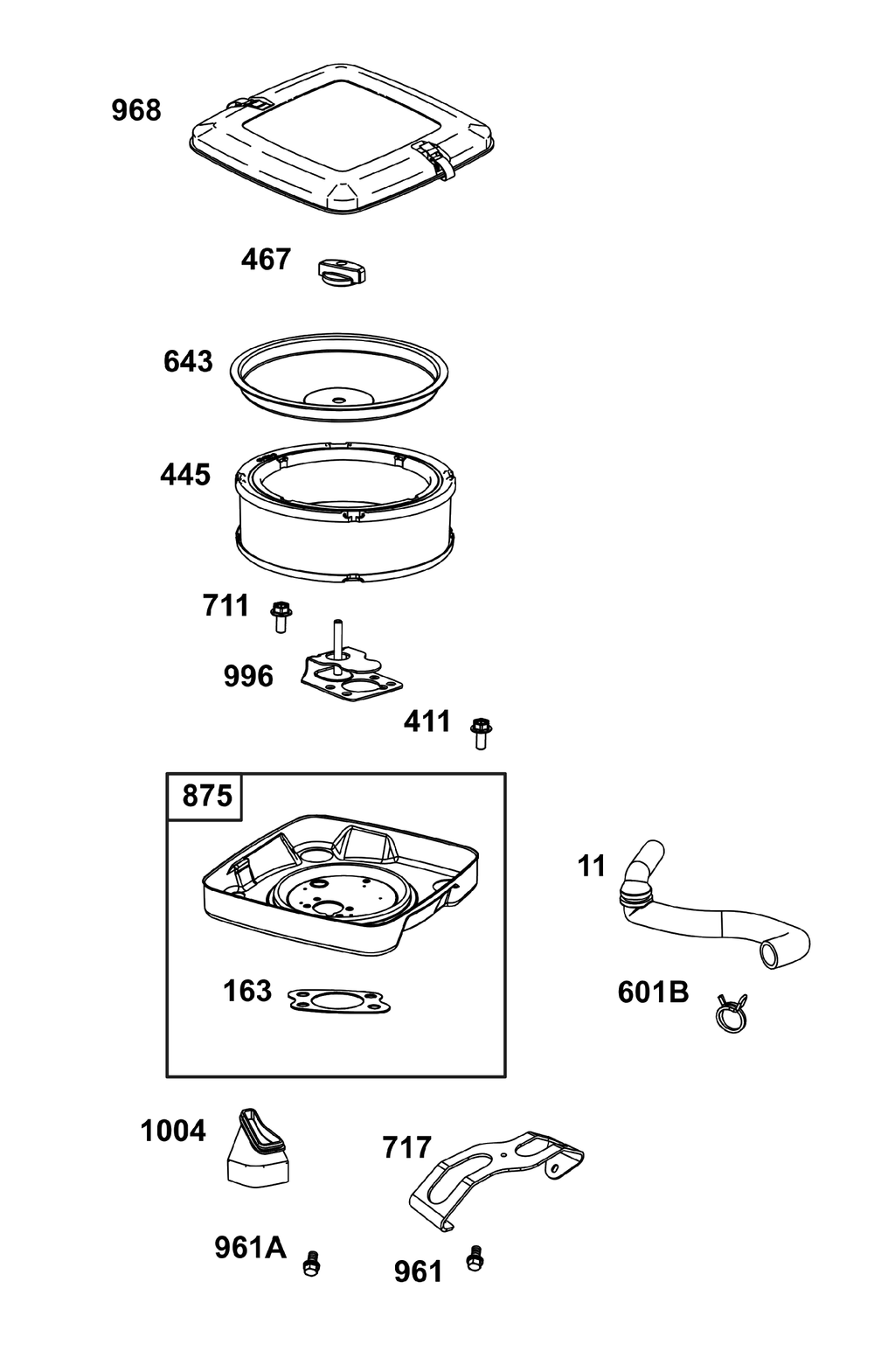 Air Cleaner Group Diagram and Parts List for 389575-0117-E1  Briggs and Stratton Engine